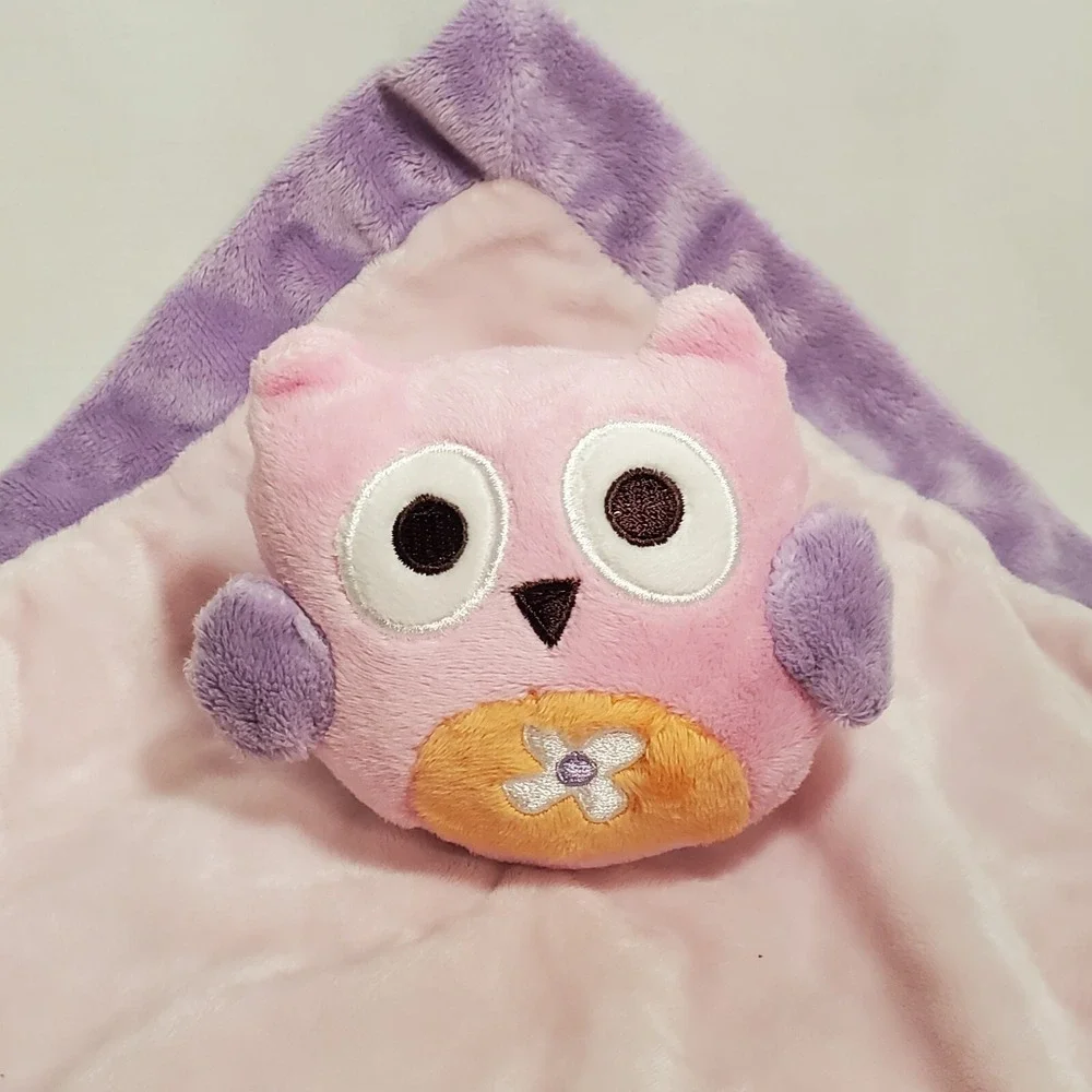 BananaFish Studio Pink Purple Owl Baby Lovey Velour Soft Security Blanket - Picture 8 of 16